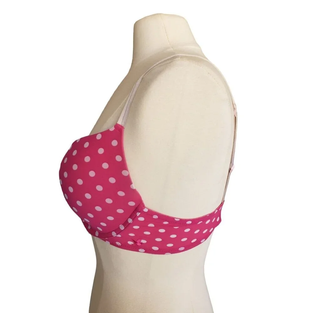 Aerie Womens 36D Bra Pink Polka Dot T-Shirt Underwire Bra Lightly Padded Comfy - Picture 7 of 10